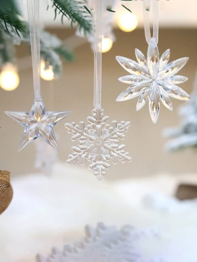 3pcs Christmas Snowflake Acrylic Hanging Ornaments - Transparent Acrylic Ice Cream Hanging Decorations For Festive Scene, Home, Corridors, Offices, Yard, And Party Decor - Perfect For Winter Wonderland And Holiday Season Ambiance, Acrylic Hanging Ornaments Home Decor Christmas Decorations Room Decor Christmas Decorations Home Christmas Gifts Christmas Decor