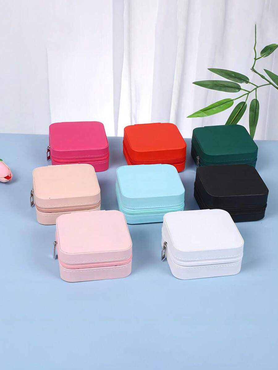 1pc Multifunctional Ins Style Portable Jewelry Storage Box With Zipper, Velvet & Pu Material, Multiple Layers For Rings, Earrings, Necklaces And Other Accessories Back To School - Multicolor - View 1