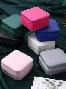 1pc Multifunctional Ins Style Portable Jewelry Storage Box With Zipper, Velvet & Pu Material, Multiple Layers For Rings, Earrings, Necklaces And Other Accessories Back To School - Multicolor - View 3