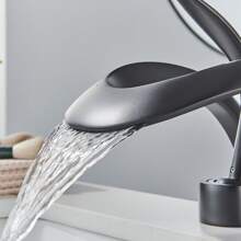 Modern Bathroom Basin Sink Faucet Waterfall Single Handle Single Hole Vanity Mixer Tap - Black - View 5