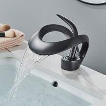 Modern Bathroom Basin Sink Faucet Waterfall Single Handle Single Hole Vanity Mixer Tap - Black - View 3