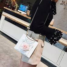 QZUnique Women Love Angel Floral Evening Bag Rose Embossed Formal Purse Clutch Black Gold Crossbody Pearl Chain Shoulder Bag - White - View 3