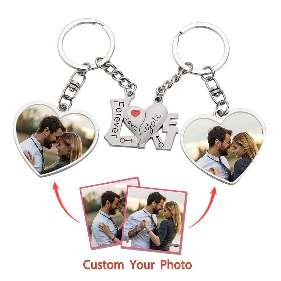 Llavero personalizado con foto, llavero personalizado con foto por ambos lados como regalo conmemorativo familiar - Corazón - Ver 1