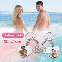 Llavero personalizado con foto, llavero personalizado con foto por ambos lados como regalo conmemorativo familiar - Corazón - Ver 5