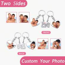 Llavero personalizado con foto, llavero personalizado con foto por ambos lados como regalo conmemorativo familiar - Corazón - Ver 2