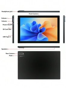 PEICHENG CP20 Pro WIFI平板电脑，Android 13系统，RK3562四核2.0GHz处理器/4GB内存+128GB存储空间/2MP+5MP双摄像头/10.1英寸IPS全高清显示屏/6000mAh电池，适用于在线课程、阅读/支持1TB TF卡扩展（不含适配器） - 黑色 - 查看 5