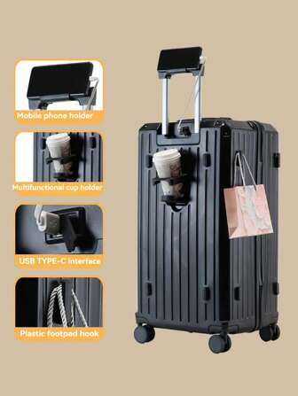 25 pouces/29 pouces/31 pouces Compartiment de bagage à roulettes universelles silencieuses épaisses, compartiment de bagage avec porte-gobelet et serrure à code, compartiment de bagage grande capacité pour sac de voyage, accessoires scolaires, fournitures scolaires