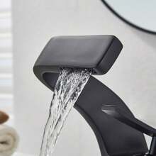 Modern Bathroom Sink Faucet Single Hole Single Handle Waterfall Spout Vanity Mixer Tap - 黑色 - 查看 6