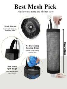 1 túi treo đựng túi đựng rác, túi đựng giày có dây rút treo tường, túi đựng đồ dùng nhà bếp bằng nhựa, túi lưới dệt, giá đựng túi nhựa có lưới treo để đựng đồ dùng học tập và đồ dùng học tập cho học sinh trở lại trường - màu đen - Xem 3