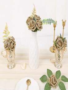 10 piezas o 5 piezas/paquete Rosas doradas de glitter artificial, flores de glitter espuma rosa con tallo para manualidades, ramos de boda, decoración del hogar, fiestas, Navidad, Halloween - Dorado - Ver 3