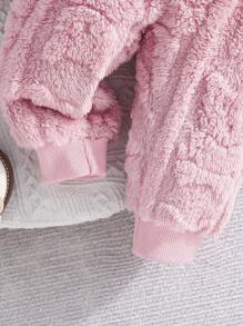 2 Stücke Baby Mädchen Set aus einfarbigem, dick thermisch gefüttertem Kapuzensweatshirt und thermisch gefütterten, warmen Hosen, süße Tasche, Herbst/Winter