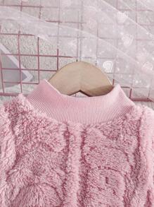 2 Stücke Baby Mädchen Set aus einfarbigem, dick thermisch gefüttertem Kapuzensweatshirt und thermisch gefütterten, warmen Hosen, süße Tasche, Herbst/Winter