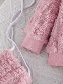 2 Stücke Baby Mädchen Set aus einfarbigem, dick thermisch gefüttertem Kapuzensweatshirt und thermisch gefütterten, warmen Hosen, süße Tasche, Herbst/Winter