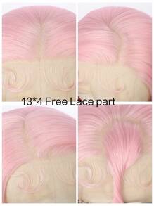 Soft 26inch 180%Density Black 13*4 Synthetic Hair Front Lace Wig Glueless Heat Resistant And Breathable Synthetic Fiber Hair Natural Hairline Free Parting For Party Daily Use - Baby Pink - View 4