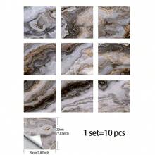 10片深棕色大理石纹仿瓷砖墙贴，复古PVC自粘可移除平面墙纸，适用于家居、厨房、房间、墙面、地面装饰