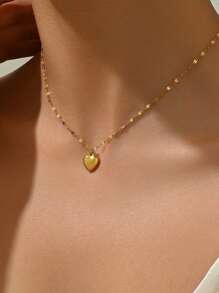 A Japanese and Korean style fresh sweet heart heart fashion simple women's stainless steel necklace collarbone chain suitable for daily wear - Yellow Gold - View 4