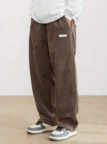 1 pieza Pantalones informales de pana recta de estilo retro para hombre, caqui