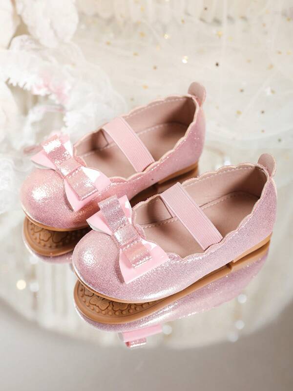 1pair Glitter Baby Shoes With Floral Decor, Comfortable Soft Sole, Suitable For Autumn & Winter