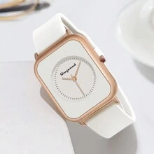 1 件女士可爱简约优雅时尚矩形表壳硅胶表带石英腕表，白色 - 白色 - 查看 4