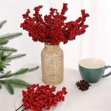 20pcs Vibrant Red Artificial Berries For Christmas Tree Decorations- DIY Holiday Decor Accessories,Room Living Room Decoration(One Size=20pcs) Home Decor Christmas Decorations