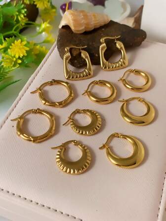 10 件金圈形耳环 18K 金圈形扭曲羊角面包耳环女士小圈形耳环珠宝礼物