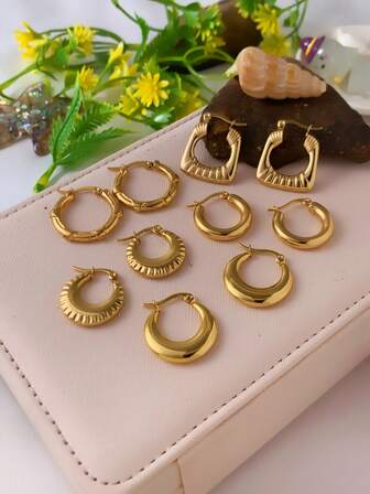 10pcs Gold Hoop Earrings 18K Gold Huggie Hoops Twist Croissant Earrings Women's Small Hoop Earrings Jewelry Gift