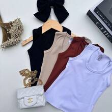 Kids' Ribbed Racerback Tank Top Stylish Girls' Clothing - 黑色 - 查看 5