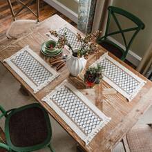 1/4/6 peças de jogos americanos de linho, jogos americanos de fazenda com borlas para decoração de mesa, jogos americanos rústicos de macramê de estopa para mesa de cozinha