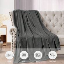 Soft Solid Color Microfiber Flannel Fleece Blanket, Cozy Warm Plush Throw For Sofa And Bed - Dark Grey - View 3