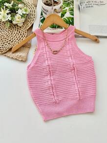 Cropped Modal Knit Top Women's Fashion Mariana Moda Top - Màu Hồng baby - Xem 1