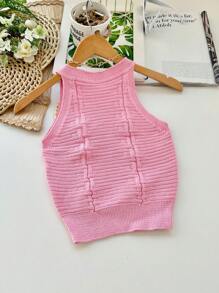 Cropped Modal Knit Top Women's Fashion Mariana Moda Top - Màu Hồng baby - Xem 2