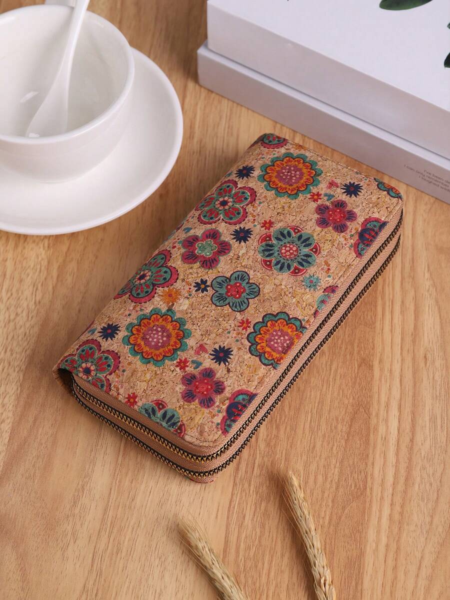 高品质多功能钱包，容量大，多个卡槽，复古木纹和眼睛设计，双拉链长钱包，女士礼物，手提包，女士钱包必需品，大钱包