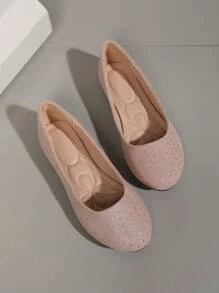 OMS Flat Shoes With Bowknot Low Vamp Comfortable Loafers, 2024 Summer Outdoor Wear, Wide Feet, Lightweight Breathable Fashion Sexy Versatile Slip-On Shoes, Soft Sole Shoes, Milky White Round Toe