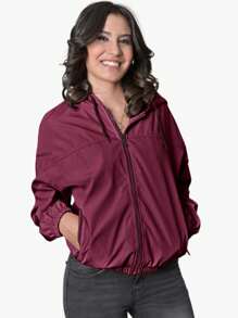 Chamarra Chaqueta Cazadora Mujer Peluche Interno Gorro Ajustable Bolsas Laterales Resorte en Mangas y Cintura  Moda - Vino - Ver 1