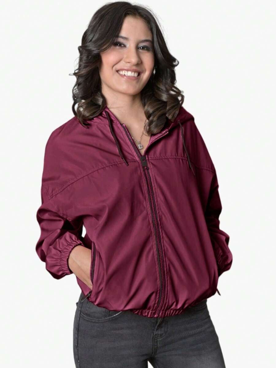 Chamarra Chaqueta Cazadora Mujer Peluche Interno Gorro Ajustable Bolsas Laterales Resorte en Mangas y Cintura  Moda - Vino - Ver 1