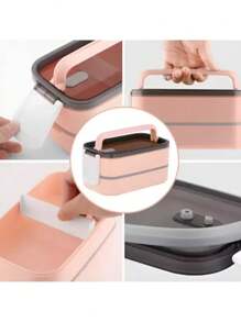 IMPORTEEK Contenedor Lonchera Box Lunch Topper Acero Termica Hermetico + Cuchara Tenedor - Rosa - Ver 5