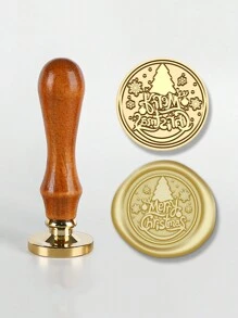 1套（印章头+手柄）创意圣诞蜡封印章，木纹手柄+黄铜印章头，非常适合圣诞信件和贺卡 - 彩色 - 查看 13