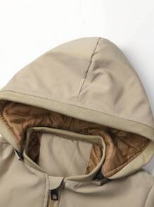 Jaqueta térmica casual com capuz e forro térmico para meninos pré-adolescentes, outono inverno