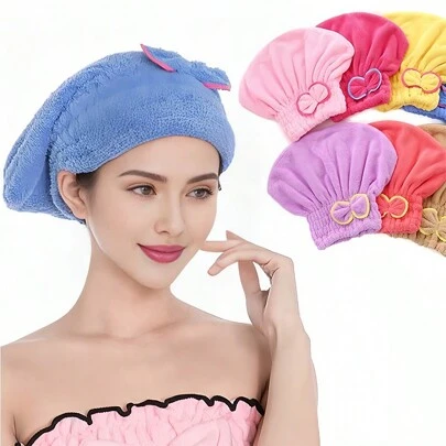 珊瑚绒女士浴巾帽，蝴蝶结设计，超强吸水，速干，适合日常使用，家居浴室装饰，秋季装饰，返校季发帽，美容院、酒店、运动、家居必备，毛巾，护肤，干发巾