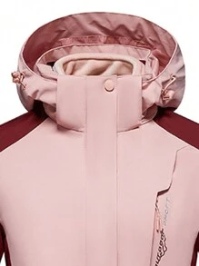1 pieza Chaqueta softshell 3 en 1 para mujer para deportes al aire libre, montañismo, acampada, con capucha desmontable, a prueba de viento, impermeable y forro térmico contra el frío - Burdeos - Ver 2