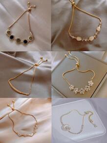 1 peça Pulseira Elástica de Strass de Cobre Minimalista, Adequada para Uso Diário e à Noite por Mulheres