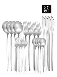 5/20/30pcs Stainless Steel Portuguese Matte Flatware Set, Including Steak Knife, Fork, Spoon And Teaspoon, Kitchen, Christmas Gift