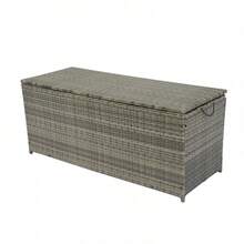 户外储物箱，113 加仑柳条露台甲板箱带盖，户外坐垫储物箱，可存放儿童玩具、枕头、毛巾灰色柳条，波西米亚风 - 灰色 - 查看 6
