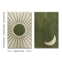 2pcs Set Unframed Green Moon Sun Retro Boho Art Poster Bohemian Abstract Minimalist Vintage Painting Canvas Print Minimalist Wall Picture For Dorm,Living Room,Apartment,Bedroom,Office,Modern Home Decoration - Multicolor - View 11
