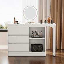 Tribesigns Vanity Desk With 3 Drawers And 2 Shelves, White Small Makeup Vanity Table With Reversible Storage Cabinet, Modern White Corner Dressing Table For Bedroom, Makeup Room (Without Mirror) - 白色 - 查看 5