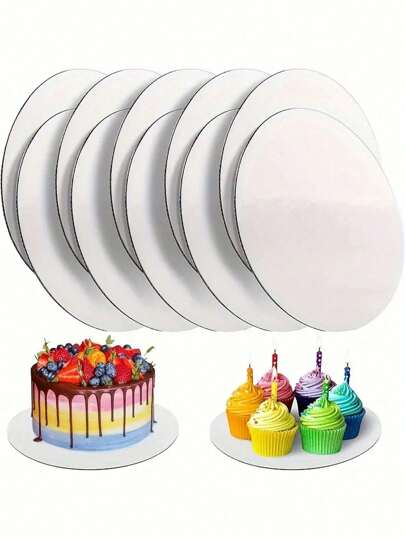 10pcs (8/10/12 Inch) Round White Cake Boards, Corrugated Cake Bottom, Ideal For Bakery Baking, Cake DIY, Desserts, Wedding Celebrations, Birthday Parties, Snacks, Cupcake Display Trays, Themed Parties, Cake Decorating Supplies,Wedding Party, Mother's Day,Christmas