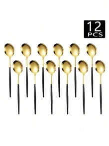 2/4/6/12/24pcs Stainless Steel Coffee Spoons, Portuguese Dessert Spoon Set, Suitable For Home Afternoon Tea,School Supplies - Nhiều màu - Xem 9