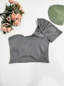Cropped Top With Bow Tie Padding2024 - 灰色 - 查看 1