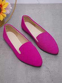 Wide Fit Women's Pointed Toe Low Heel Casual Slip-On Flats, Brown, Spring & Summer, Daily Outdoor, Comfortable, Extra Large Sizes 36-43 - Hot Pink - View 7