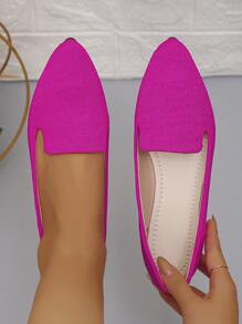 Wide Fit Women's Pointed Toe Low Heel Casual Slip-On Flats, Brown, Spring & Summer, Daily Outdoor, Comfortable, Extra Large Sizes 36-43 - Hot Pink - View 2